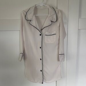 White Button-Up Pajama Top with Black Trim